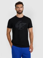 4F T-shirt regular z nadrukiem męski - czarny XL. Czarne t-shirty męskie 4F, m, bez wzorów, z bawełny, bez kołnierzyka, bez ramiączek. W wyprzedaży za 49.99 zł.