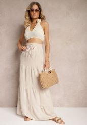 Beżowa Spódnica z Bawełny o Rozkloszowanym Kroju Kainne. Brązowe spódnice damskie Renee, na co dzień, l, bez wzorów, z bawełny, maxi, dopasowane. Za 54.99 zł.