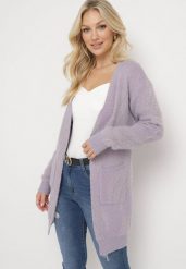 Fioletowy Puszysty Kardigan Niezapinany Heliture. Fioletowe kardigany damskie Born2be, bez wzorów, z dzianiny, bez kołnierzyka. Za 54.99 zł.