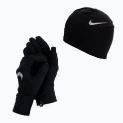 Zestaw czapka + rękawiczki damskie Nike Essential Running. Czarne czapki damskie Nike, bez wzorów, sportowe. Za 252.50 zł.