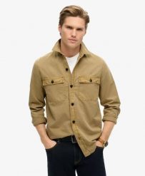 Superdry Military koszula-overshirt z długim rękawem z bawełny organicznej –. Brązowe koszule męskie Superdry, l, z aplikacjami, z bawełny, casualowe, bez kołnierzyka, bez ramiączek. Za 330.00 zł.