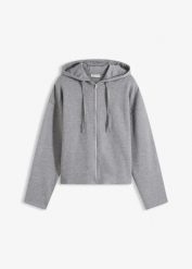 Bluza rozpinana z bawełną organiczną. Niebieskie bluzy damskie bonprix, bez wzorów, z bawełny, bez ramiączek, bez kaptura. Za 97.99 zł.