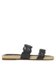 Tommy Hilfiger Klapki Leather Rope Espadrille Mule FW0FW08503 Czarny. Czarne klapki damskie Tommy Hilfiger, bez wzorów, ze skóry, bez obcasa, bez zapięcia. Za 249.99 zł.