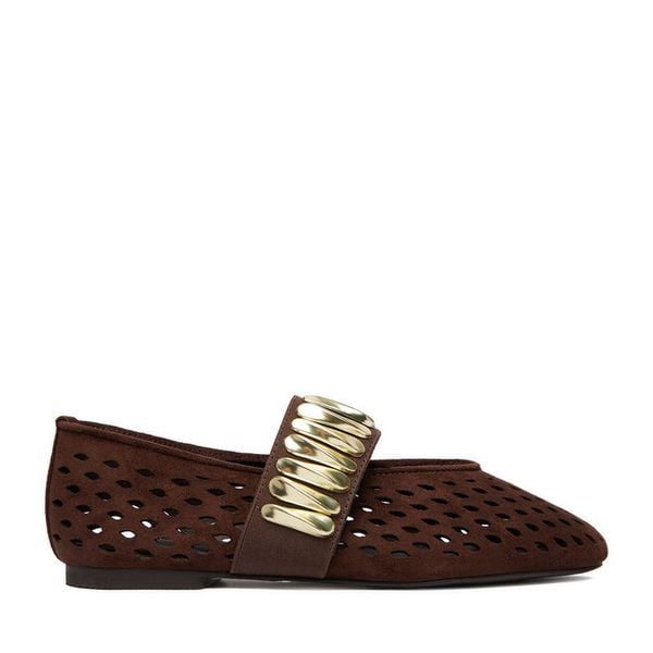 Baleriny DeeZee. Brązowe balerinki damskie DeeZee, bez wzorów, bez obcasa, bez zapięcia. Za 129.99 zł.