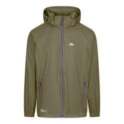 Kurtka Unisex Qikpac X Rozpinana. Zielone kurtki męskie Trespass, xs, bez wzorów, z materiału, bez ramiączek, z kapturem, trekkingowe. Za 164.99 zł.