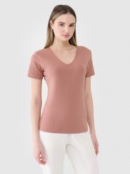4F T-shirt slim gładki damski - brązowy XS. Brązowe t-shirty damskie 4F, xs, bez wzorów, z bawełny, klasyczne, bez kołnierzyka, bez ramiączek. W wyprzedaży za 29.99 zł.