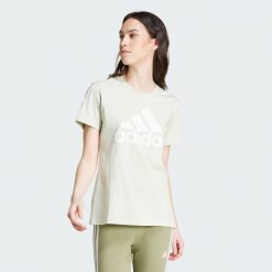Koszulka Essentials Logo. Brązowe bluzki damskie Adidas, s, bez wzorów, sportowe, bez kołnierzyka, bez ramiączek. Za 129.00 zł.