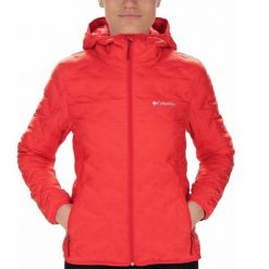 Kurtka turystyczna damska Columbia Delta Ridge. Czerwone kurtki sportowe damskie Columbia, na zimę, bez wzorów, z poliesteru, bez ramiączek, bez kaptura. Za 513.70 zł.