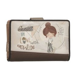 Portfel damski Anekke, z dekoracyjnym nadrukiem i metalowym logo zamykany na klapę wyposażony w przegrody na banknoty kieszeń na monety oraz liczne m. Brązowe portfele damskie Anekke. Za 179.00 zł.