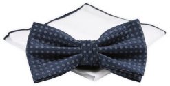 ZESTAW - Mucha z Poszetką Chattier - Granatowa w Grochy. Niebieskie krawaty i muchy Chattier, bez wzorów, eleganckie. Za 59.00 zł.