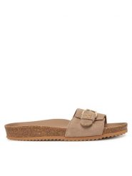 Tommy Hilfiger Klapki FW0FW08809 Beżowy. Brązowe klapki damskie Tommy Hilfiger, bez wzorów, ze skóry, bez obcasa, bez zapięcia. Za 289.99 zł.