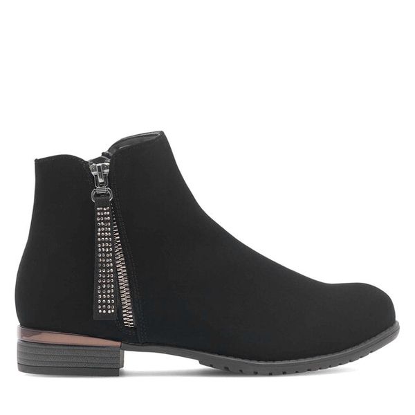 Botki Jenny Fairy. Czarne botki damskie Jenny Fairy, bez wzorów, bez obcasa, na płaskiej podeszwie, bez zapięcia. Za 99.99 zł.