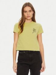 Calvin Klein Jeans T-Shirt Script Institutional J20J224984 Zielony Slim Fit. Zielone t-shirty damskie Calvin Klein Jeans, l, bez wzorów, z bawełny, bez kołnierzyka, bez ramiączek. Za 99.99 zł.