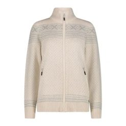 Damski sweter zapinany na zamek CMP. Białe kardigany damskie CMP, m, bez wzorów, z tkaniny, eleganckie, bez kołnierzyka. Za 372.50 zł.