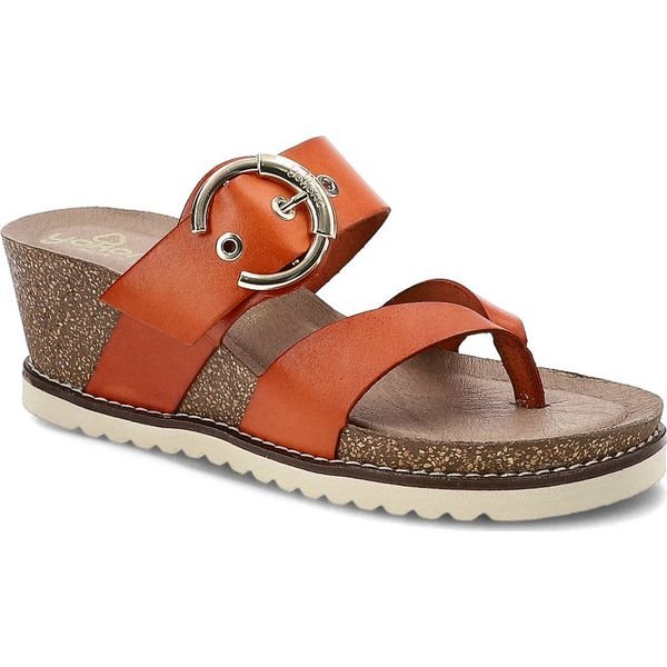 Pomarańczowe Klapki Yokono Wygodne Buty Na Koturnie. Brązowe klapki damskie Yokono, na lato, bez wzorów, z gumy, wakacyjne, bez obcasa, na koturnie, bez zapięcia. Za 209.00 zł.