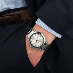 Zegarek męski bransoleta duży solidny srebrny klasyczny premium Beltimore BT02. Szare zegarki męskie bez wzorów, srebrne. Za 149.99 zł.