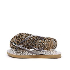 Klapki damskie Havaianas Slim Animals. Brązowe klapki damskie Havaianas, w ażurowe wzory, z materiału, bez obcasa, bez zapięcia. Za 161.00 zł.