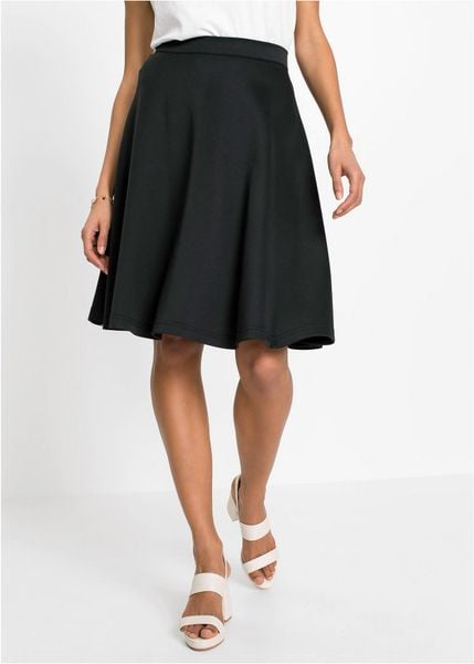 Spódnica z miękkiego materiału scuba. Czarne spódnice damskie bonprix, bez wzorów, midi. Za 114.99 zł.