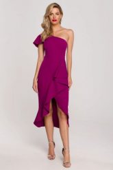 Koktajlowa sukienka na jedno ramię ołówkowa z falbaną fiolet. Sukienki damskie Makover, na imprezę, m, bez wzorów, wizytowe, bez kołnierzyka, bez ramiączek, ołówkowe. Za 309.00 zł.