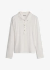 Koszulka polo z miękkiej mieszanki wiskozy. Białe bluzki damskie bonprix, bez wzorów, z wiskozy, bez kołnierzyka, bez ramiączek. Za 109.99 zł.