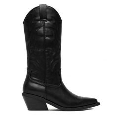 Kowbojki JENNY. Czarne kozaki damskie Jenny, bez wzorów, bez obcasa, na płaskiej podeszwie, bez zapięcia. Za 219.99 zł.
