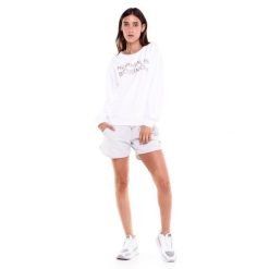 Bluza z ściągacze na co dzień na siłownię. Białe bluzy damskie LEONE 1947 APPAREL, bez wzorów, z bawełny, sportowe, bez ramiączek, bez kaptura. Za 315.75 zł.