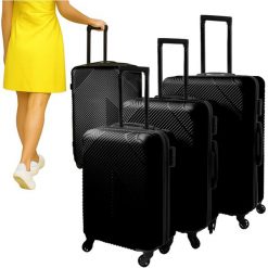 Walizka Podróżna Zestaw Walizek Duża Średnia Mała. Czarne walizki damskie TRIZAND, bez wzorów, z gumy, duże. Za 269.90 zł.
