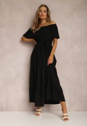 Czarna Sukienka Amiphiphae. Czarne sukienki damskie Renee, l, bez wzorów, z materiału, bez kołnierzyka, bez ramiączek, maxi, rozkloszowane. Za 54.99 zł.