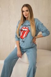 Komplet bawełniany dekatyzowany z nadrukiem bluza + spodnie jeansowy. Bluzy damskie Włoski, l, bez wzorów, z bawełny, eleganckie, bez ramiączek, bez kaptura. Za 539.47 zł.