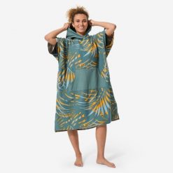 Ponczo plażowe Decathlon 500 Leaf. Brązowe szlafroki damskie Decathlon, m, bez wzorów, z bawełny, bez ramiączek, z kapturem. Za 149.99 zł.