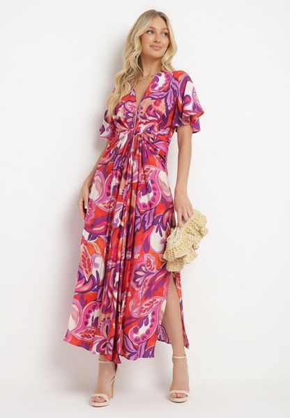 Fioletowa Wiskozowa Sukienka z Szerokimi Rękawami i Ozdobnym Węzłem Binamla. Fioletowe sukienki damskie Born2be, na co dzień, m, bez wzorów, z wiskozy, eleganckie, bez kołnierzyka, bez ramiączek, maxi. Za 169.99 zł.