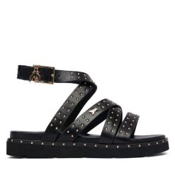 Sandały Patrizia Pepe. Czarne sandały damskie Patrizia Pepe, bez wzorów, bez obcasa, na płaskiej podeszwie, bez zapięcia. Za 489.99 zł.