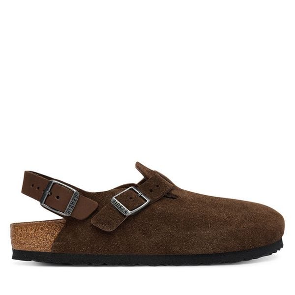 Sandały Birkenstock. Brązowe sandały damskie Birkenstock, bez wzorów, bez obcasa, na płaskiej podeszwie, bez zapięcia. Za 679.99 zł.