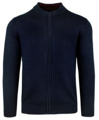 Lekki Sweter Męski Bawełniany na Zamek z Wysokim Dekoltem – Alties - Granat. Niebieskie swetry męskie Alties, l, bez wzorów, z bawełny, bez kołnierzyka, bez ramiączek. Za 199.00 zł.