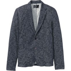 Marynarka z dzianiny dresowej Slim Fit bonprix ciemnoniebieski melanż. Niebieskie garnitury męskie bonprix, m, bez wzorów, z bawełny. Za 139.99 zł.