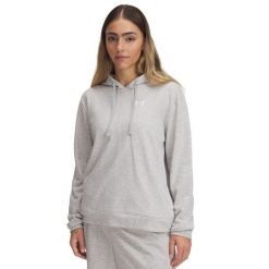 Bluza damska z kapturem Under Armour Rival Terry. Szare bluzy damskie Under Armour, bez wzorów, bez ramiączek, z kapturem. Za 258.50 zł.