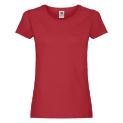 Oryginalna Bawełniana Koszulka Dla Kobiet. Czerwone bluzki damskie fruit of the loom, m, bez wzorów, z bawełny, sportowe, bez kołnierzyka, bez ramiączek. Za 33.99 zł.