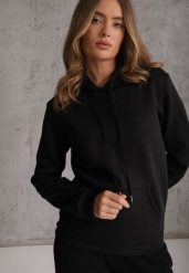Czarna Bluza z Kapturem i Kangurową Kieszenią z Przodu Amerie. Czarne bluzy damskie Renee, l, bez wzorów, z jeansu, eleganckie, bez ramiączek, z kapturem. Za 69.99 zł.