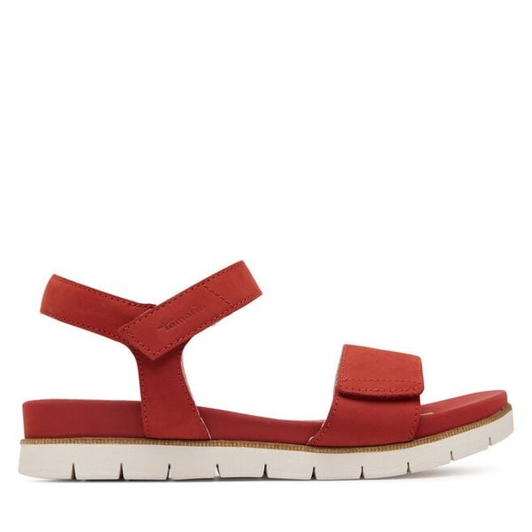 Sandały Tamaris. Czerwone sandały damskie Tamaris, bez wzorów, bez obcasa, na płaskiej podeszwie, bez zapięcia. Za 339.99 zł.