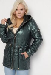 Ciemnozielona Kurtka Pikowana Parka z Nieodpinanym Kapturem Oferra. Zielone kurtki damskie Born2be, plus size, bez wzorów, plus size. Za 109.99 zł.