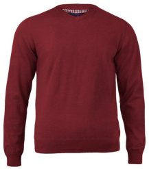 Męski Klasyczny Sweter w Serek (V-Neck) - Głęboka Czerwień. Czerwone swetry męskie Adriano Guinari, l, bez wzorów, z bawełny, biznesowe, bez kołnierzyka, bez ramiączek. Za 159.00 zł.