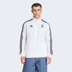 Kurtka dresowa piłkarska ADIDAS Juventus. Białe kurtki męskie Adidas, l, bez wzorów, z dresówki, sportowe, bez kaptura. Za 339.99 zł.