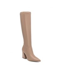 Nine West Kozaki SHARLEEZ 13196H Beżowy. Brązowe kozaki damskie Nine West, bez wzorów, ze skóry, bez obcasa, na słupku, bez zapięcia. Za 329.99 zł.