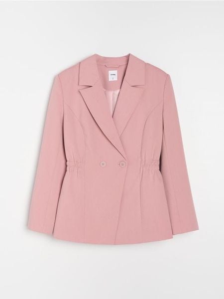 Żakiet z domieszką wiskozy - różowy. Czerwone marynarki i żakiety damskie Sinsay, bez wzorów, z wiskozy, bez kołnierzyka, bez ramiączek. Za 79.99 zł.