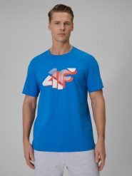 4F T-shirt regular z nadrukiem męski - niebieski XXL. Niebieskie t-shirty męskie 4F, m, bez wzorów, z bawełny, bez kołnierzyka, bez ramiączek. Za 59.99 zł.