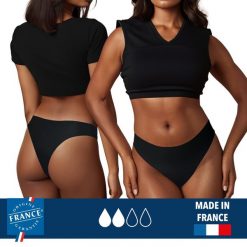 Menstruacyjny strój kąpielowy brazylijski – średnia chłonność. Czarne stroje kąpielowe damskie PLIM UNDERWEAR, l, bez wzorów. Za 139.99 zł.