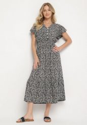 Czarna Bawełniana Sukienka z Guzikami w Kwiaty Izaverra. Czarne sukienki damskie Born2be, l, bez wzorów, z bawełny, bez kołnierzyka, bez ramiączek, midi. Za 49.99 zł.
