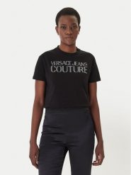 Versace Jeans T-Shirt 80HAHT09 Czarny Regular Fit. Czarne t-shirty damskie Versace Jeans, s, bez wzorów, z bawełny, bez kołnierzyka, bez ramiączek. Za 659.99 zł.