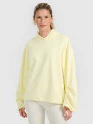 4F Bluza dresowa nierozpinana z kapturem damska - żółta XS. Żółte bluzy damskie 4F, xs, bez wzorów, z dresówki, bez ramiączek, z kapturem. W wyprzedaży za 149.99 zł.