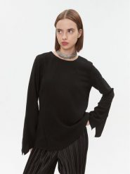 DKNY Bluzka UI3T2180 Czarny Regular Fit. Czarne bluzki damskie DKNY, xs, bez wzorów, z syntetyku, bez kołnierzyka, bez ramiączek. W wyprzedaży za 319.99 zł.